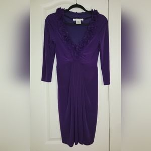 💜Maggy London Fabulous Purple Color Dress with Ruffles & Pleats, Size 6